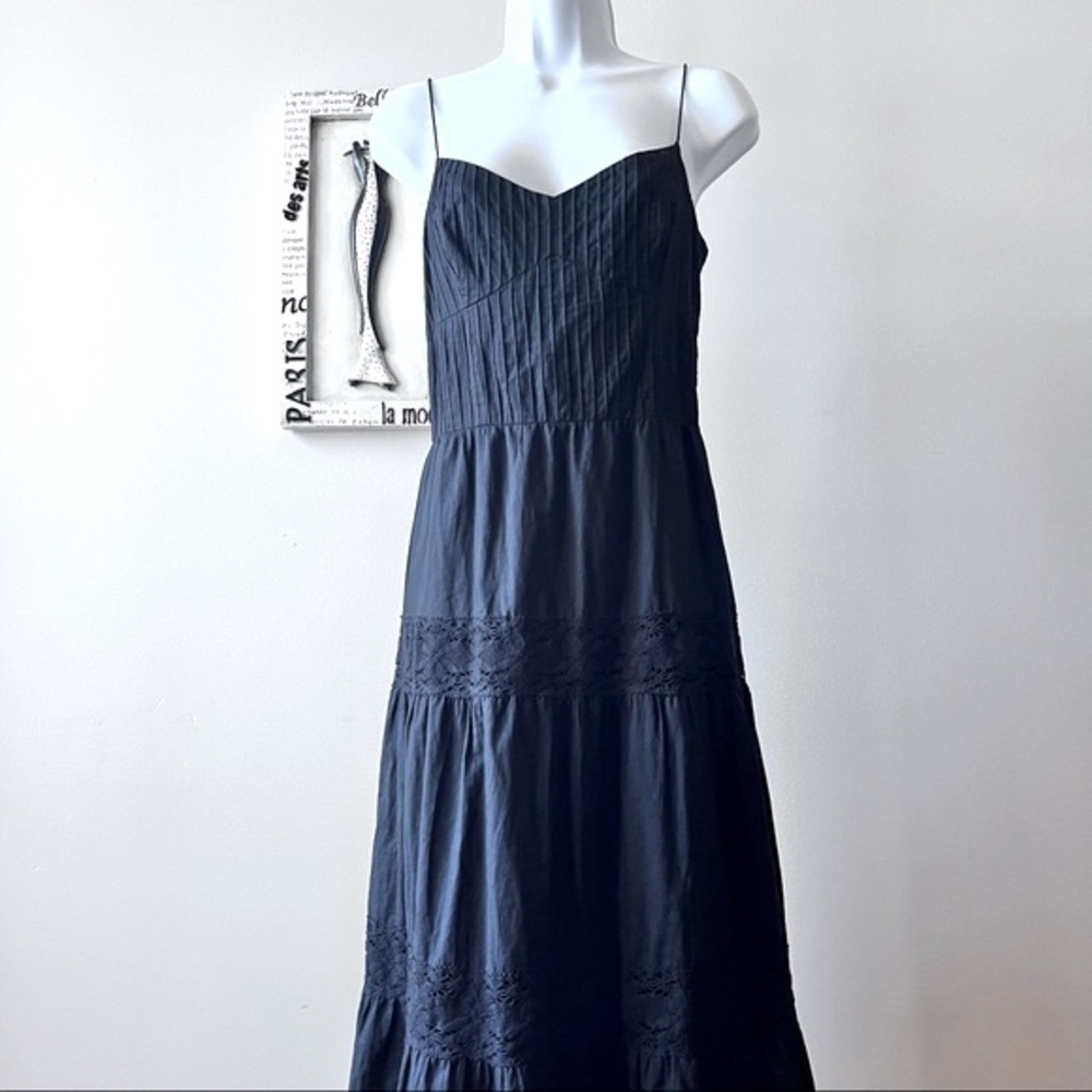 Ann Taylor LOFT Black Cotton Lace Spaghetti Strap Maxi Dress Size 8